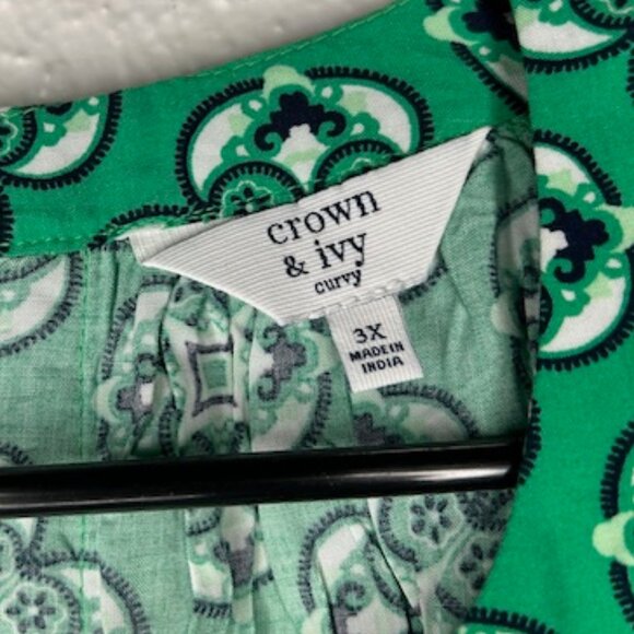 Crown and Ivy Green floral, mosaic shirt Size 3X - Picture 6 of 6